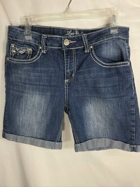 Love Indigo Premium Blue Denim Jean Shorts Cuffed Embroidery Rhinestone  Size 10